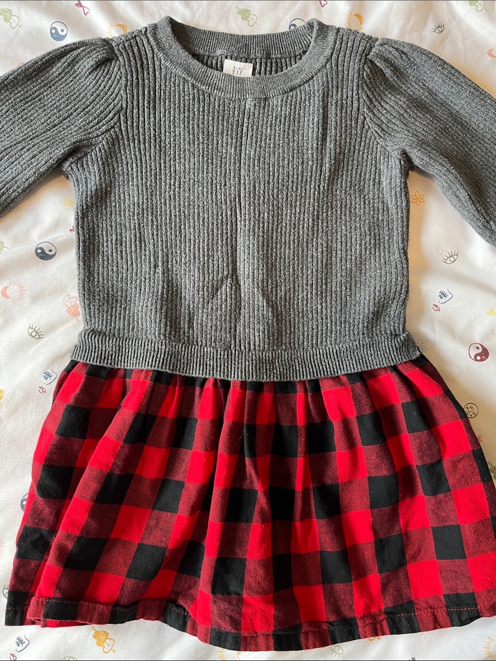 GAP Gray Knit Top with Red & Black Plaid Skirt Dress, Size 3